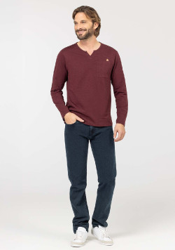 T-shirt Homme prune manches longues col tunisien