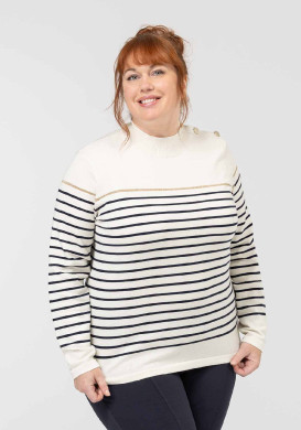 PULL FOND NATUREL RAYE INDIGO BORICHA2 Pull marin fond grège Femme
