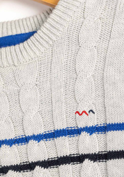 PULL FOND GRIS CHINE RAYE INDIGO KASSIO