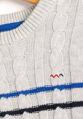 PULL FOND GRIS CHINE RAYE INDIGO KASSIO Pull marin gris chiné Garçon