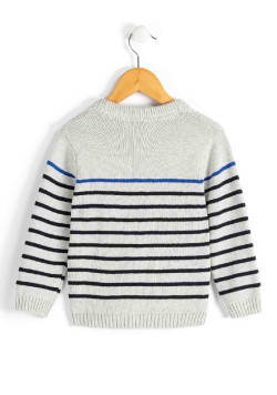 PULL FOND GRIS CHINE RAYE INDIGO KASSIO