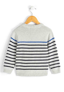 PULL FOND GRIS CHINE RAYE INDIGO KASSIO Pull marin gris chiné Garçon