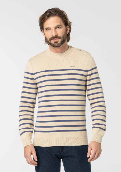 Pull marin beige et bleu Homme