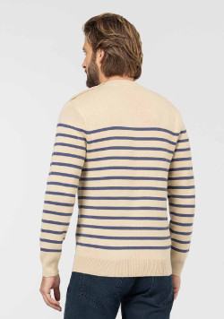 PULL FOND SABLE RAYE BLEU KORINO