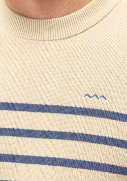 PULL FOND SABLE RAYE BLEU KORINO