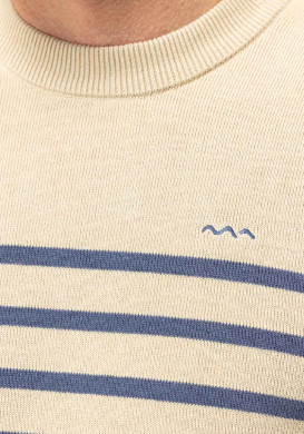 PULL FOND SABLE RAYE BLEU KORINO Pull marin beige et bleu Homme