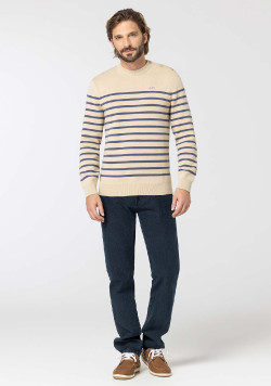 PULL FOND SABLE RAYE BLEU KORINO