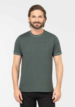 TEE SHIRT MC FOND VERT RAYE NOIR TOMARI