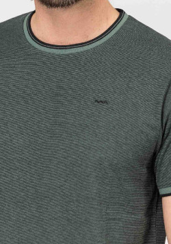 TEE SHIRT MC FOND VERT RAYE NOIR TOMARI