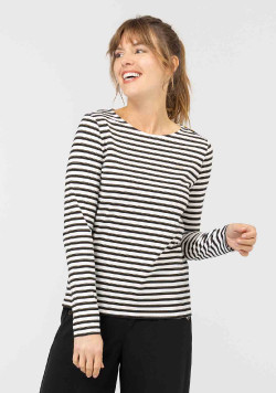 TEE SHIRT ML FOND BLANC CASSE RAYE NOIR TUTSY