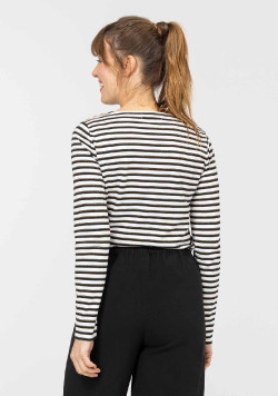 TEE SHIRT ML FOND BLANC CASSE RAYE NOIR TUTSY