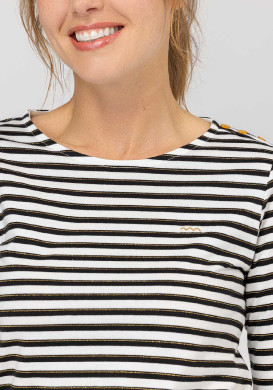 TEE SHIRT ML FOND BLANC CASSE RAYE NOIR TUTSY TEE SHIRT ML FOND BLANC CASSE RAYE NOIR TUTSY