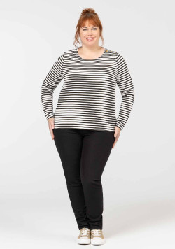 TEE SHIRT ML FOND BLANC CASSE RAYE NOIR TUTSY