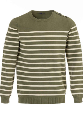 PULL FOND KAKI RAYE GREGE KEVIN Pull marin rayé écru/kaki homme