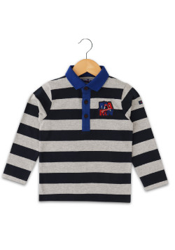 POLO ML FOND GRIS CHINE RAYE INDIGO OMARI