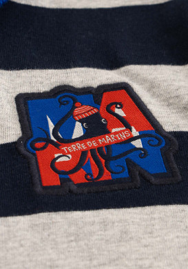 POLO ML FOND GRIS CHINE RAYE INDIGO OMARI