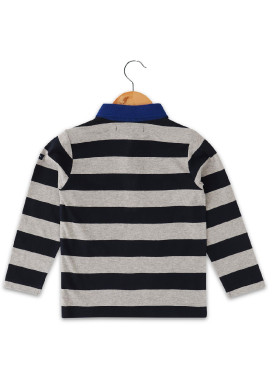 POLO ML FOND GRIS CHINE RAYE INDIGO OMARI