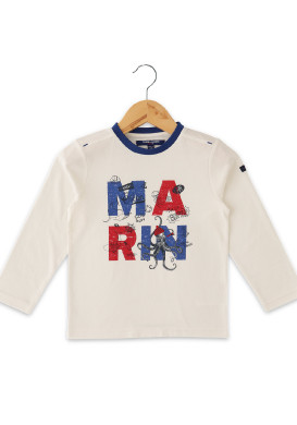 T-shirt blanc manches longues imprimé Garçon T-shirt blanc manches longues imprimé Garçon