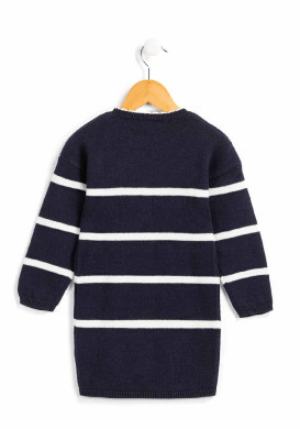 Robe rayée manches longues Fille ROBE ML FOND INDIGO RAYE BLANC CASSE ROGANE