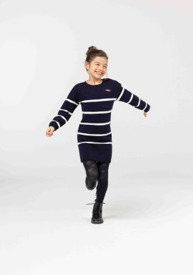 Robe rayée manches longues Fille ROBE ML FOND INDIGO RAYE BLANC CASSE ROGANE