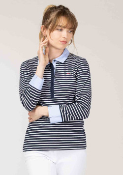 Polo rayé manches longues bleu marine Femme