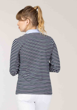 Polo rayé manches longues bleu marine Femme
