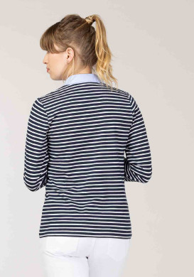 Polo rayé manches longues bleu marine Femme