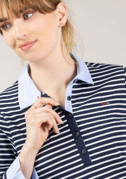 Polo rayé manches longues bleu marine Femme
