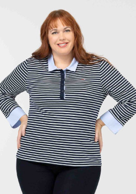 Polo rayé manches longues bleu marine Femme