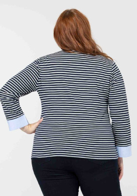 Polo rayé manches longues bleu marine Femme