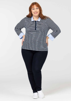 Polo rayé manches longues bleu marine Femme