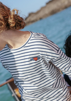 MARINIERE ML FOND BLANC CASSE RAYE INDIGO MORANA