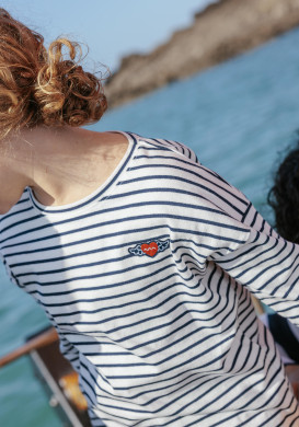 MARINIERE ML FOND BLANC CASSE RAYE INDIGO MORANA MARINIERE ML FOND BLANC CASSE RAYE INDIGO MORANA