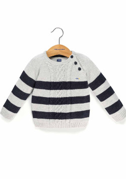PULL FOND GRIS CHINE RAYE INDIGO KIWIL