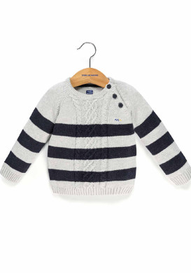 PULL FOND GRIS CHINE RAYE INDIGO KIWIL