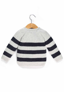 PULL FOND GRIS CHINE RAYE INDIGO KIWIL