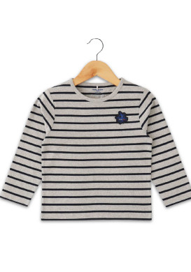 MARINIERE ML FOND GRIS CHINE RAYE INDIGO ECOGAL Marinière manches longues garçon