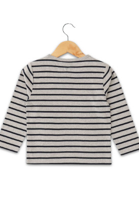 MARINIERE ML FOND GRIS CHINE RAYE INDIGO ECOGAL Marinière manches longues garçon