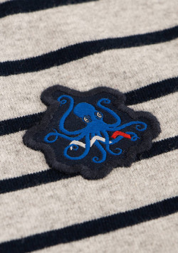 MARINIERE ML FOND GRIS CHINE RAYE INDIGO ECOGAL