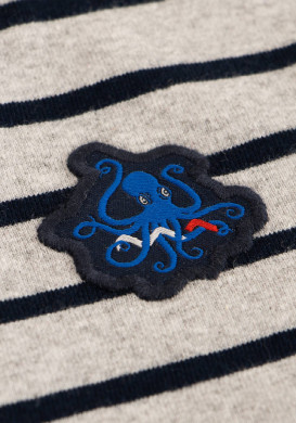 MARINIERE ML FOND GRIS CHINE RAYE INDIGO ECOGAL Marinière manches longues garçon