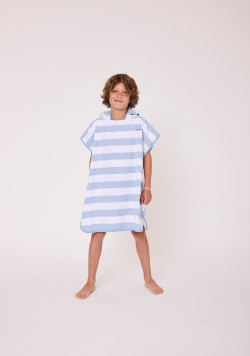PONCHO DE BAIN FOND BLANC RAYE BLEU BELIZE