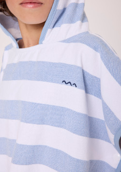 PONCHO DE BAIN FOND BLANC RAYE BLEU BELIZE