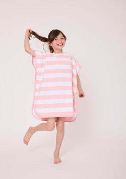 PONCHO DE BAIN FOND BLANC RAYE ROSE BELIZE