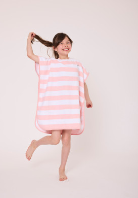 PONCHO DE BAIN FOND BLANC RAYE ROSE BELIZE