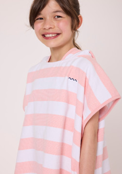 PONCHO DE BAIN FOND BLANC RAYE ROSE BELIZE