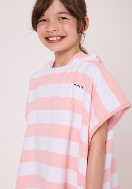 PONCHO DE BAIN FOND BLANC RAYE ROSE BELIZE