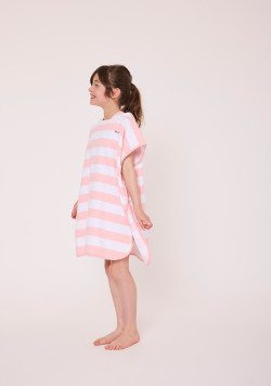 PONCHO DE BAIN FOND BLANC RAYE ROSE BELIZE