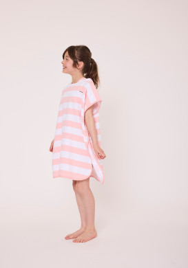 PONCHO DE BAIN FOND BLANC RAYE ROSE BELIZE