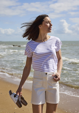 Marinière manches courtes blanc rayé violet Femme Marinière manches courtes blanc rayé violet Femme
