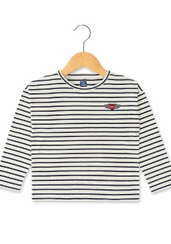 MARINIERE ML FOND BLANC CASSE RAYE INDIGO MORANA
